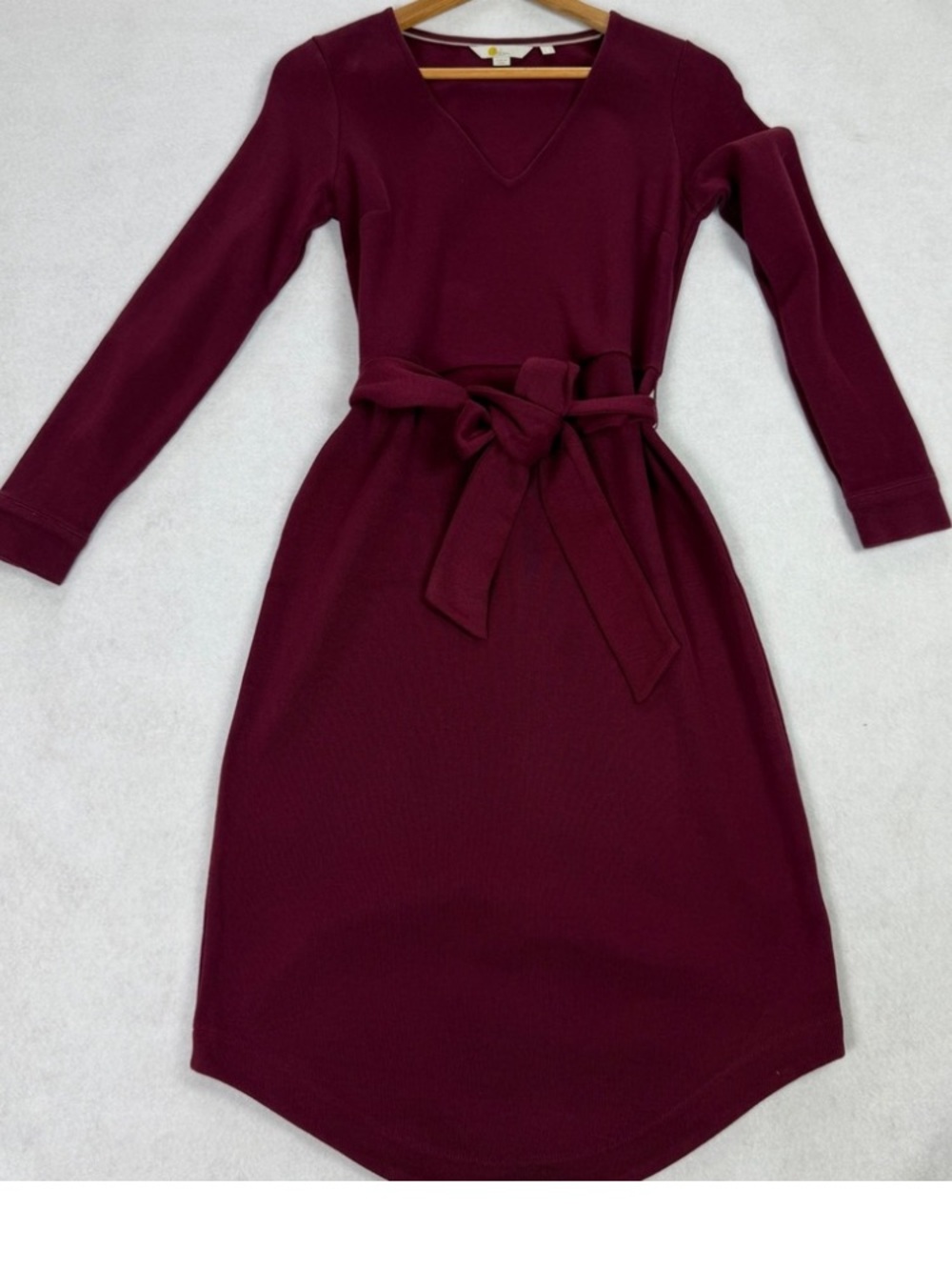 Boden Burgundy Midi Dress with Waist Tie - Picture 6 of 9